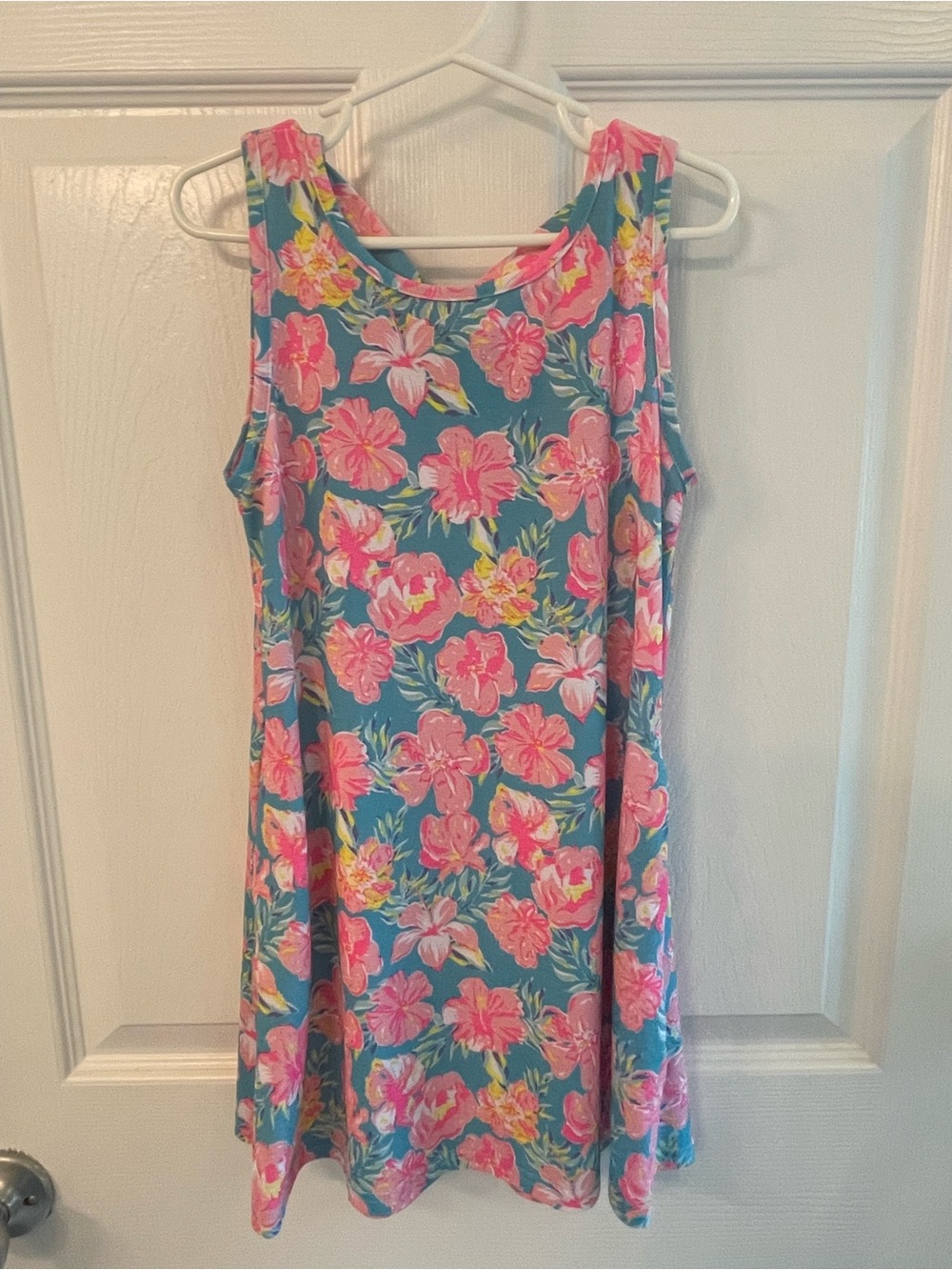 Simply Southern Teal Tank Dress with Pink Floral Print